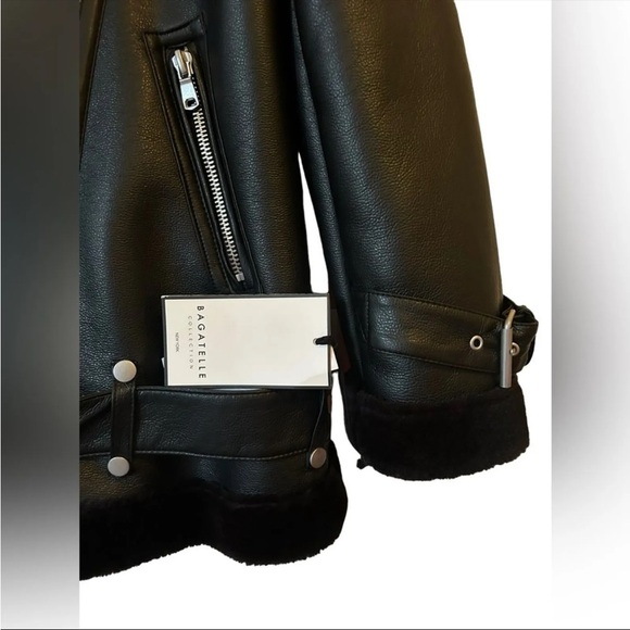 $189 Bagatelle Oversized Faux Shearling Jacket Black Moto Coat size L LAST WEEK! - Picture 6 of 9